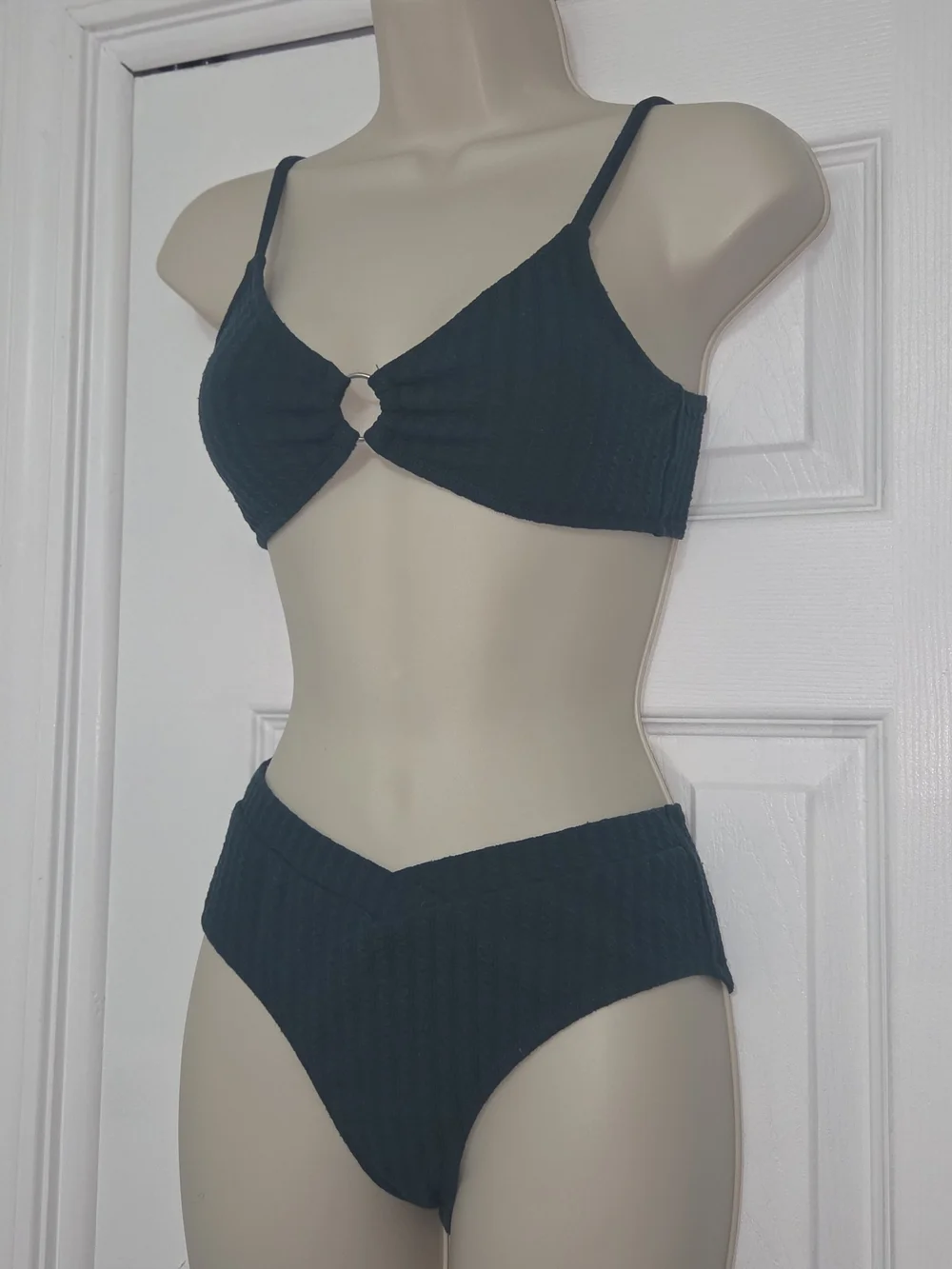 Kid's Green Teal Ring-Front Bikini Set